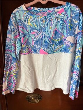 Lilly Pulitzer White & Multicolor Tropical Print Long Sleeve Top